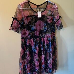 Justice Black and Floral Sheer Dress